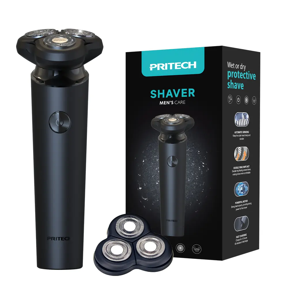 PRITECH Waterproof 3D Floating Beard Trimmer USB Type-C Rechargeable Wet-Dry Dual Use Professional Electric Shaver Razor