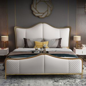 Cama de cuero tapizada de lujo, nuevo diseño, marco dorado, cama tamaño King Queen para el hogar, Hotel, apartamento - Product Image 3