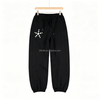 Pantalones Deportivos Holgados Negros para Hombre, Cintura Media con Cordón, Talla Grande, Diseño de Estrella Bordada, para Otoño, 100% Algodón