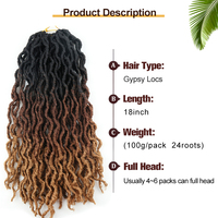 Locks Gipsy Ondulées Synthétiques de 18 Pouces pour Tressage, Fausses Locks Ombrées, Extensions de Cheveux Tresses Jumbo, Cheveux à Tresser au Crochet, Locks Gipsy