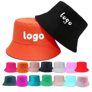 Unisex Solid Cotton Bucket Hat Caps Wholesale Custom Embroidery Logo Outdoor <b>Sunscreen</b> Flat Top for Kids and Fishermen - Product Image 1