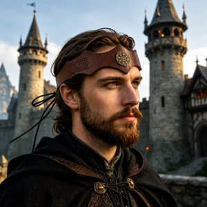 Fascia per la Testa in Finta Pelle Stile Vichingo Medievale, Nodo Celtico Regolabile in PU, Accessorio per Cosplay LARP e Costumi Rinascimentali - Product Image 1