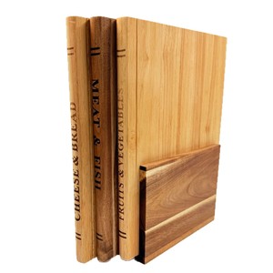 Wooden Cutting Board <b>Set</b> 4 Pieces Rubberwood Acacia Wood Double Sided Kitchen Chopping Blocks Rectangle Shape - Product Image 1