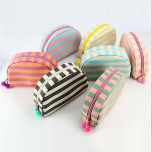 Organizzatore di vendita calda della fabbrica borsa per il trucco all'ingrosso regalo di nozze a righe borsa da toilette ricamata borsa cosmetica di tela - Product Image 1