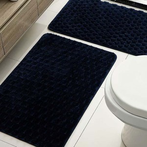 Alfombra de baño rectangular de color sólido, azul oscuro, absorbente, antideslizante, para baño, inodoro, diseño minimalista - Product Image 1