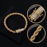 Hip-hop 6mm Men's Bracelet, Gold-plated Fried Dough Twists Chain, 925 Silver Moissanite Woven Twisted Rope Jewelry