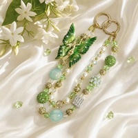 Lujoso Colgante de Hada Verde con Cuentas, Diamantes de Imitación y Perlas, Llavero Dorado, Colgante para Teléfono, Joyería Hecha a Mano al por Mayor