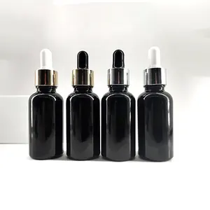 10ml 15ml 20ml 30ml 50ml 100ml couvercle en plastique à vis noir bouteille cosmétique flacon avec compte-gouttes huile essentielle bouteille en verre