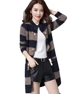 wholesale custom western design autumn winter women striped long maxi coat cardigan