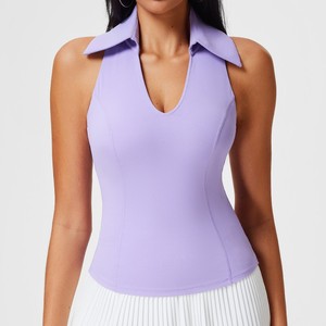 Débardeur de yoga moulant et respirant à col en V avec coussinets de poitrine intégrés pour femme, idéal pour le cross fitness et le tennis, avec logo frontal - Product Image 5