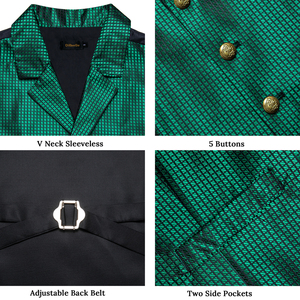 Conjunto <span class=keywords><strong>de</strong></span> <span class=keywords><strong>Chaleco</strong></span> y Corbata Victoriano, Verde a Cuadros, Poliéster, <span class=keywords><strong>Chaleco</strong></span> Gótico sin Mangas, Chaqueta para Hombre, Boda, Fiesta, Esmoquin, Cierre <span class=keywords><strong>de</strong></span> un Solo Botón - Product Image 5