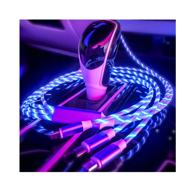 3-in-1 Glowing Fast Charging USB Cable Wire Glow Lighting Car Charger for Phone