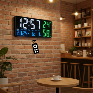 Jam Dinding <span class=keywords><strong>Digital</strong></span> Terlaris dengan Termometer Nirkabel, Menampilkan Tanggal/Minggu/Tahun, Suhu dan Kelembapan untuk Rumah dan Kantor - Product Image 1