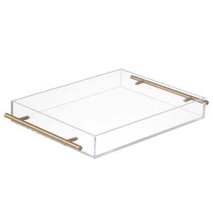 Bandeja <span class=keywords><strong>de</strong></span> servicio <span class=keywords><strong>de</strong></span> acrílico transparente fabricada a medida profesional <span class=keywords><strong>de</strong></span> fábrica con asas <span class=keywords><strong>de</strong></span> metal - Product Image 2