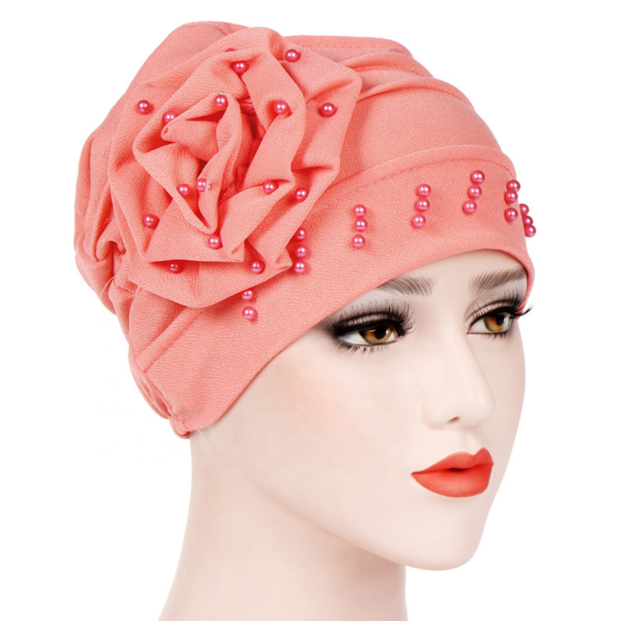 Groothandel Lente Dame Accessoires Lint Gebreide Effen Kleur Hijab Tulband Headwraps Moslim Vrouwen Hoeden Parel Andere Hoeden