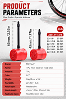 Chambre à air de vélo de route MOTSUV 26g en TPU 22x1.0-1 3/8, valve Presta durable 45/65mm, accessoire de remplacement résistant aux crevaisons