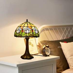 Lámpara Tiffany, tulipán púrpura, vidrieras, estilo Floral, luz de escritorio, lámpara de mesita de noche hecha a mano para sala de estar, dormitorio, estudio, hogar - Product Image 4