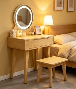 Scandinavian Solid Beech Makeup <b>Vanity</b> With <b>Lighted</b> <b>Mirror</b> And Storage Drawer For Bedroom - Product Image 6