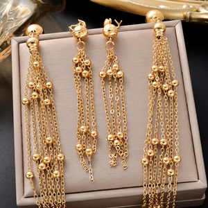 Ensemble collier et boucles d'oreilles vintage pour femme, plaqué or 18 carats, avec pampilles scintillantes, perles superposées polies, personnalisé, pour cérémonie et rendez-vous - Product Image 4