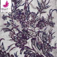 2021 nouveau Stock violet brodé à la main Tulle dentelle nigérian dentelle bordure lacets avec paillettes et perles HY1545