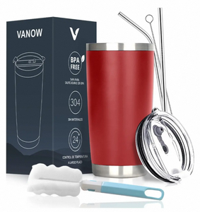 Tazza termica Vanow da 20oz in acciaio inossidabile con cannuccia e spazzolino, senza BPA, isolata sottovuoto, per uso esterno - Product Image 1