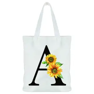 Grafik özelleştirme tasarlanmış kumaş çiçek Monogram kadın doğal çiçek çift taraflı alışveriş tuval pamuk Tote çanta