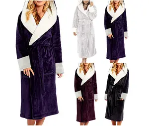 Luxury And Very Soft Premium Quality Sleepwear Women Long Fleece Bathrobe 100% Cotton Bath Robe Hotel Bathrobe