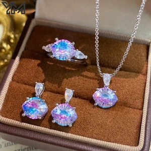 Radyant Kesim <span class=keywords><strong>Aurora</strong></span> Zirkon 3 Parça Takı Seti Kadınlar İçin Gümüş Kaplama Kolye Yüzük Küpe Çok Renkli Kristal Düğün Takı Setleri - Product Image 1