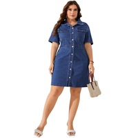 Robe en jean élégante grande taille pour femme, à manches courtes, boutonnée, avec poches, mini-robe décontractée d'été 2026
