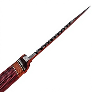 Couteau à lame fixe en acier Damas forgé à la main, bord partiellement dentelé, manche en bois rouge, couteaux de camping en plein air - Product Image 3