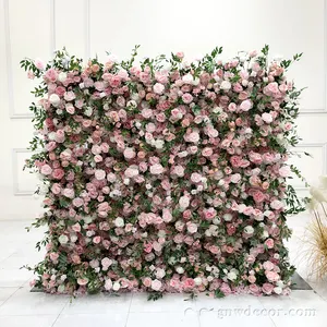 GNW New forest design 3D rose flower wall spring style flowerwall colorful floral wall wedding background with green foliage