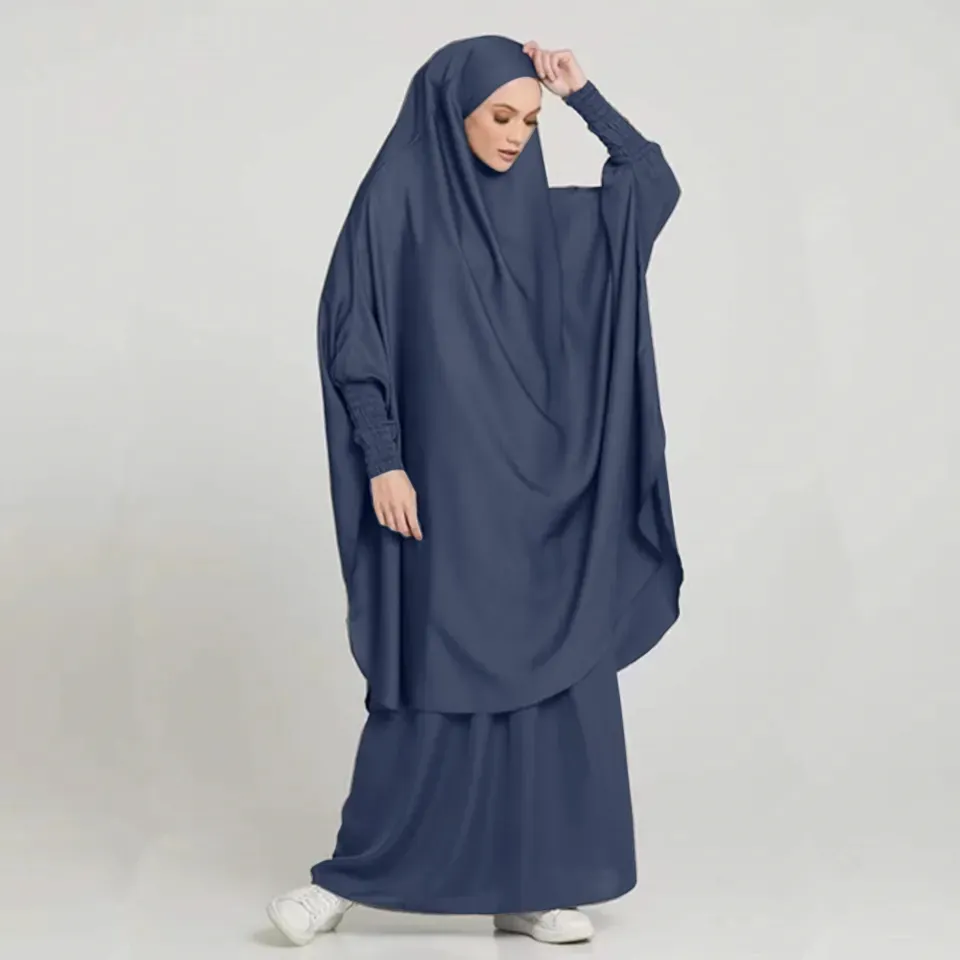 Conjunto de saia longa para oração muscular, 2 peças, abaya khimar jilb, vestuário islâmico feminino para oração