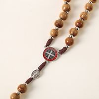 Collier Chapelet Catholique Perles 10mm Croix de Prière Jérusalem Bijoux en Bois Faits à la Main Transfrontaliers