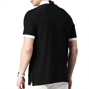 Chemise noire à manches courtes pour homme, col blanc, poignets brodés, logo brodé sur le devant, tissu tricoté en coton/polyester, séchage rapide - Product Image 4