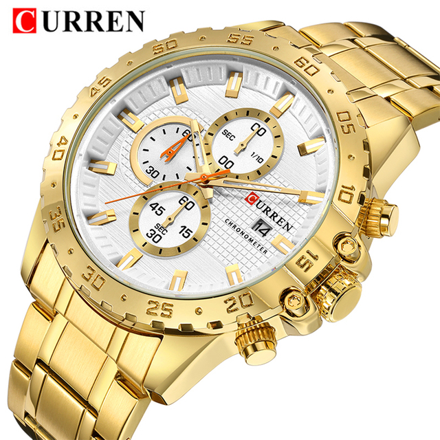Curren 8334 Men Watch 2021 Top Brand Luxury Business Golden Male Wrist Watches Chronograph Gold Man Watch 2018 Relogio Masculino