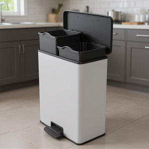 Cestino per Rifiuti con Pedale per Riciclaggio 26+26 L in Acciaio Metallizzato a Doppio Scomparto per Uso in Cucina - Product Image 3