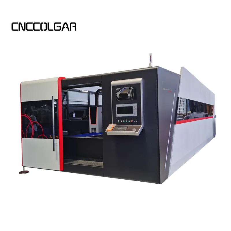 Diskon mesin pemotong laser lembaran logam 6000W, mesin pemotong meja pertukaran tipe pelindung