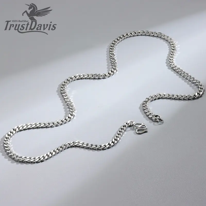 TrustDavis Excellent Quality 925 Sterling Silver Necklace Punk Chain 20 22 24 Inch Necklace Fashion Jewelry Wholesale L362