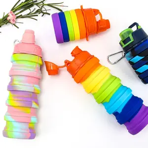 Portable Children School Silicone 500ml Water Bottle Sustainable Eco Friendly Products Collapsible Bottle Silicone Bottle Travel