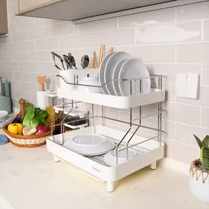 Hot Sale Large Capacity Kitchen Dish Rack Drainer Plastic Kitchen Storage Double Layer