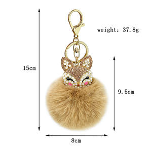 Porte-clés boule de fourrure de renard et de lapin pour femmes porte-clés pendentif de sac en cristal moelleux doux et confortable - Product Image 6