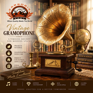 Gramophone carré de style vintage, lecteur de musique décoratif pour la maison, le bureau, la table, décoration intérieure antique et classique - Product Image 2