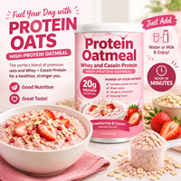 Poudre de Protéine à la Crème de Fraise Faible en Sucre et Riche en Fibres, Substitut de Repas à l'Avoine avec Lactosérum, Caséine et Avoine