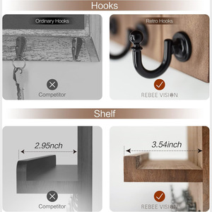 Solid Wood Wall Mounted Key Rack With <b>Shelf</b> 5 <b>Hooks</b> For Home Entryway Storage Organization - Product Image 4