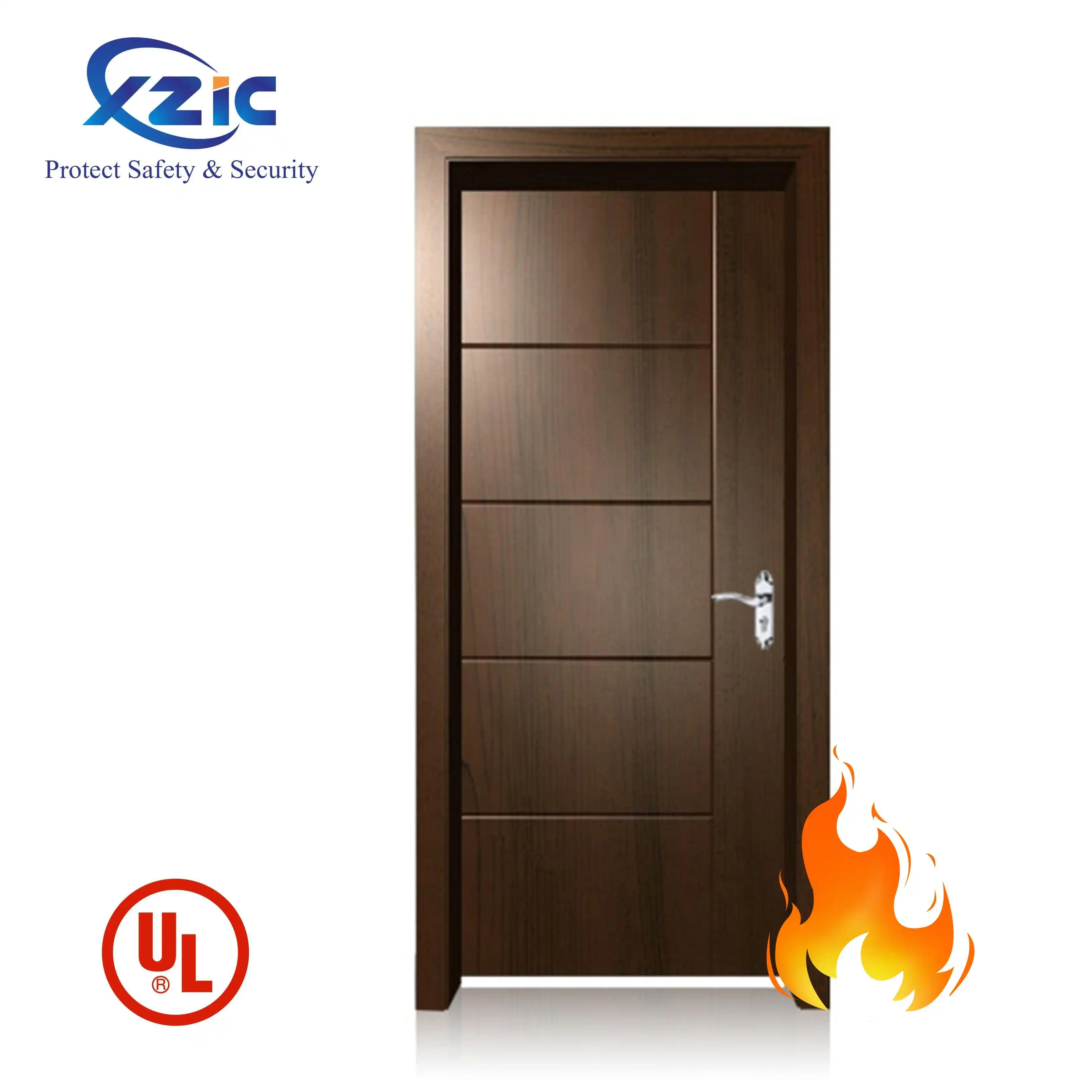 Internal Fire Proof pintu api nilai Interior MDF kayu pintu tunggal dengan alur desain Interior pintu putih kontemporer