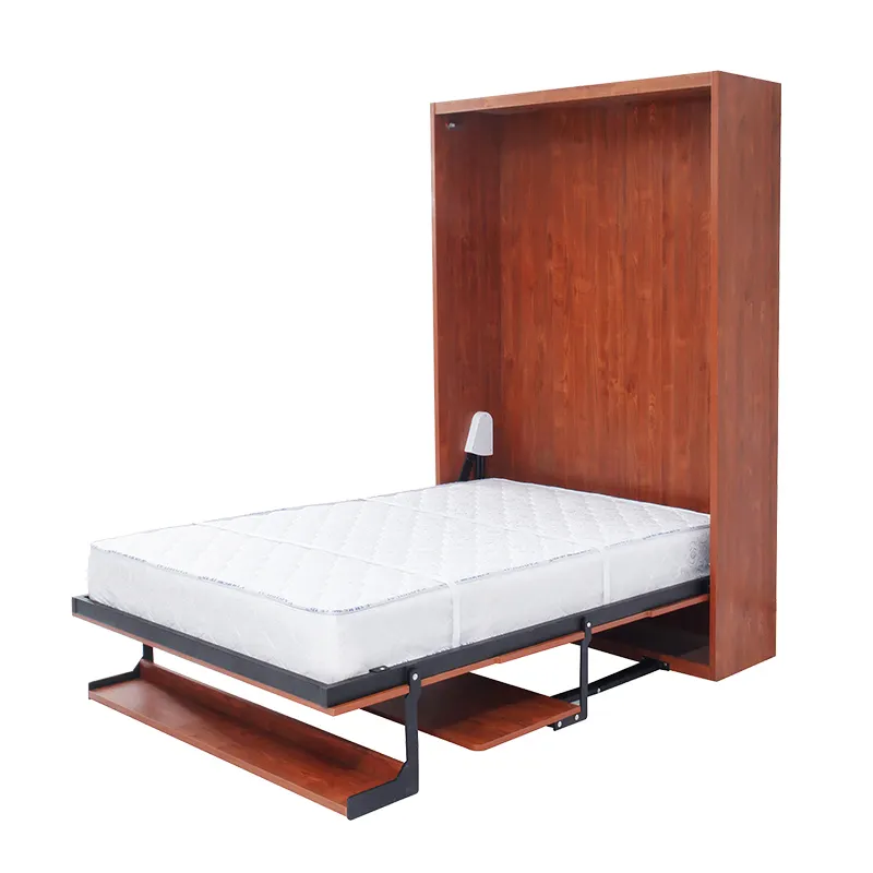 Single folding wall bed space saving with table and bookcase invisible convertible wall bed frame