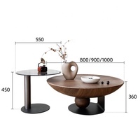 Ensemble de table basse et table d'appoint ronde en noyer de style mid-century, nouvelle table à thé circulaire simple pour le salon