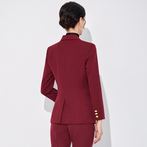 Women's Suit <b>Set</b> Burgundy Double Breasted Blazer Pants <b>Office</b> Lady Autumn Anti-Wrinkle Polyester Full Sleeve - Product Image 4