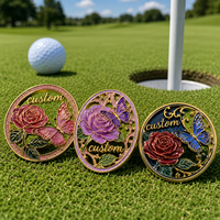 Marqueur de balle de golf de luxe pour femme, en métal émaillé, magnétique, avec logo papillon et rose ajouré personnalisé, pailleté, accessoires de golf de luxe