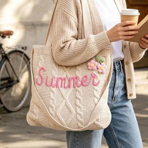 Personalized Crochet <b>Tote</b> <b>Bag</b> Custom <b>Knitted</b> Shoulder <b>Bag</b> Cable <b>Knit</b> Beach <b>Bag</b> for Women Bridesmaid Gift - Product Image 6